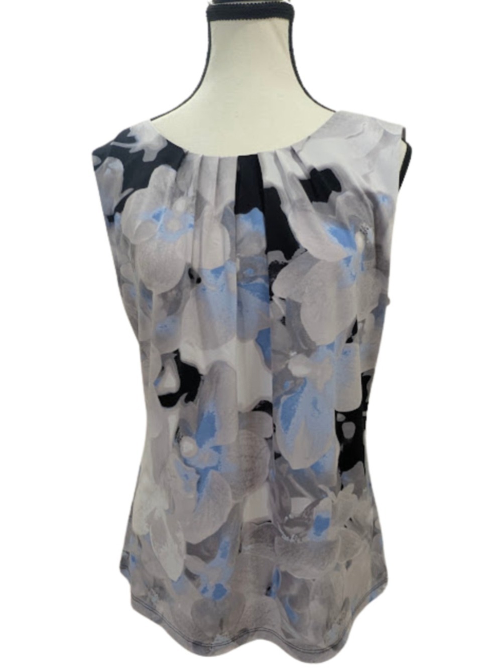 Calvin Klein Floral Sleeveless Blouse M Gray Blue Orchid Print Career Top
